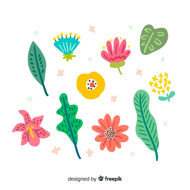 Hojas y flores abstractas dibujadas a mano