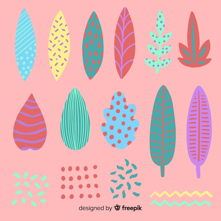 Vector gratuito hojas y flores abstractas dibujadas