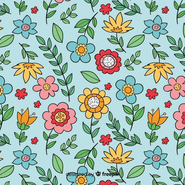 Hojas y flores dibujadas