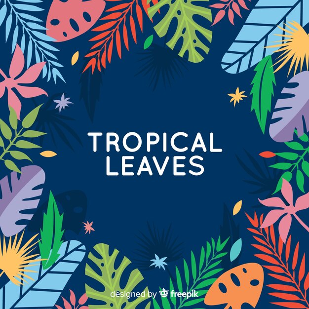 Hojas y flores tropicales en diseño plano