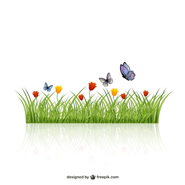 Hojas de hierba con mariposas