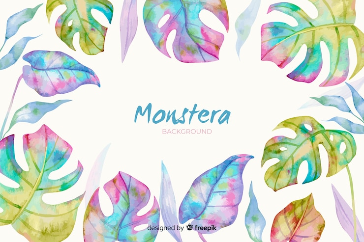 Vector gratuito hojas de monstruos de acuarela
