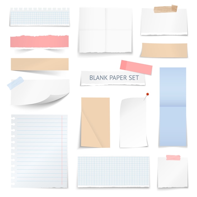 Hojas de papel en blanco tiras de colección realista