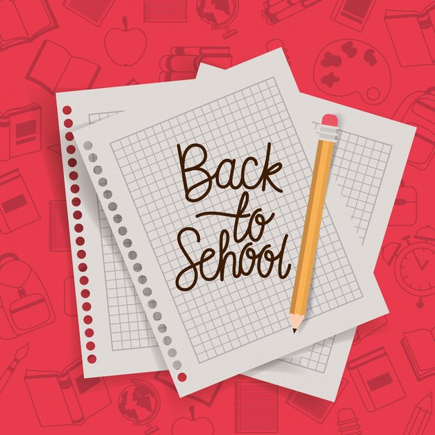 Hojas de papel y lapiz de vuelta a la escuela.