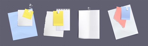 Hojas de papel para notas con cinta adhesiva y alfileres