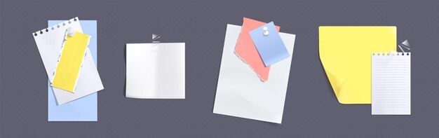 Hojas de papel para notas con cinta adhesiva y alfileres