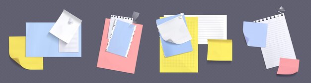 Hojas de papel para notas con cinta adhesiva y alfileres