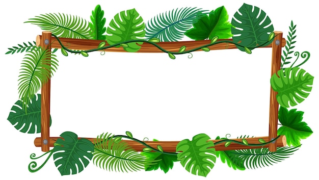 Hojas de plantas tropicales en un marco de bandera de madera