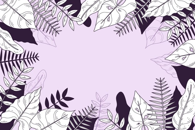 Hojas tropicales lineales con fondo de color pastel
