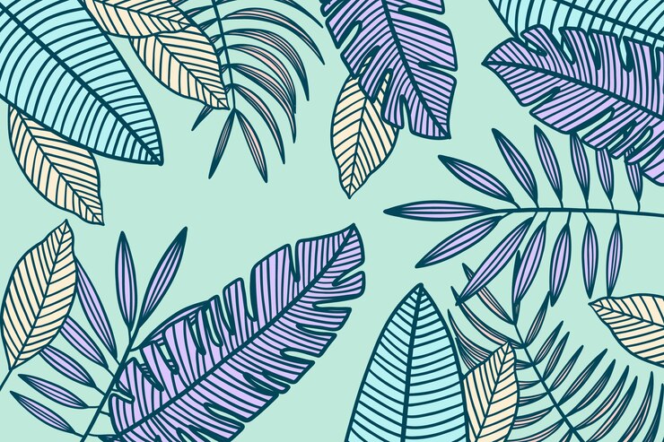 Vector gratuito hojas tropicales lineales con fondo de color pastel
