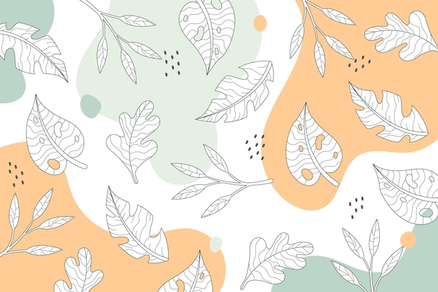 Hojas tropicales lineales con fondo de color pastel