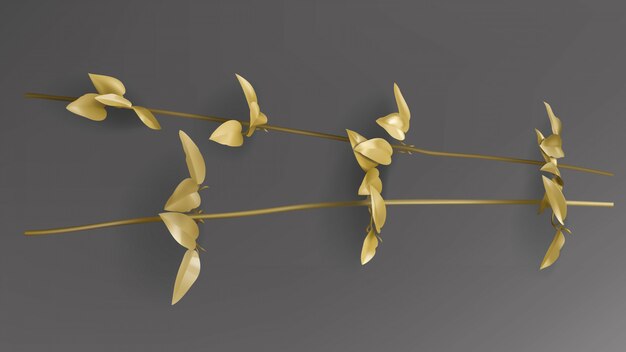 Hojas tropicales del oro, ramita de la liana en vector del fondo del negro oscuro.