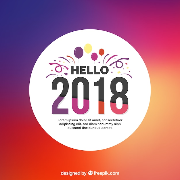 Vector gratuito hola 2018 fondo en el gradiente de color púrpura