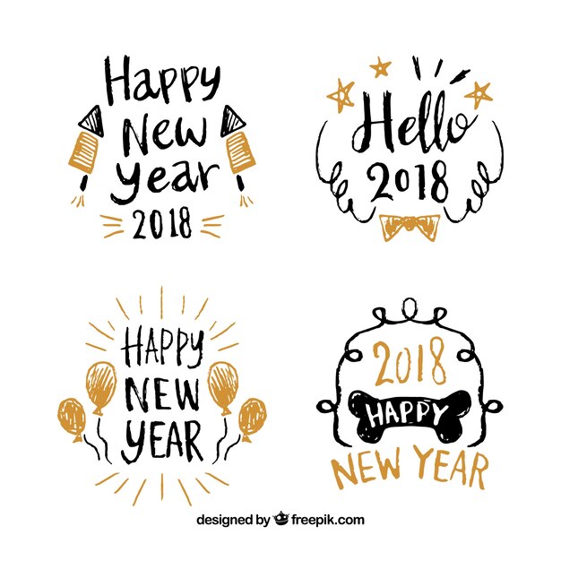 Hola 2018 insignias dibujadas a mano