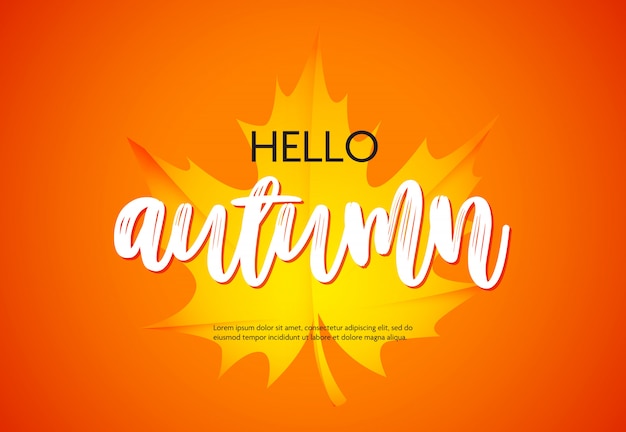 Hola cartel de otoño con hoja de arce amarilla