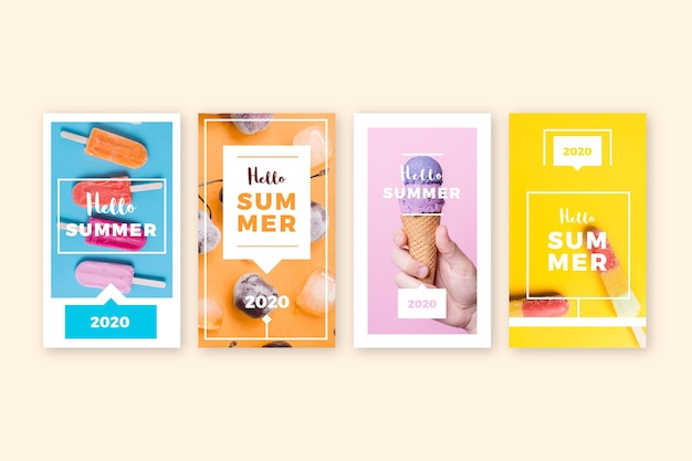 Vector gratuito hola colección de cuentos de instagram de verano