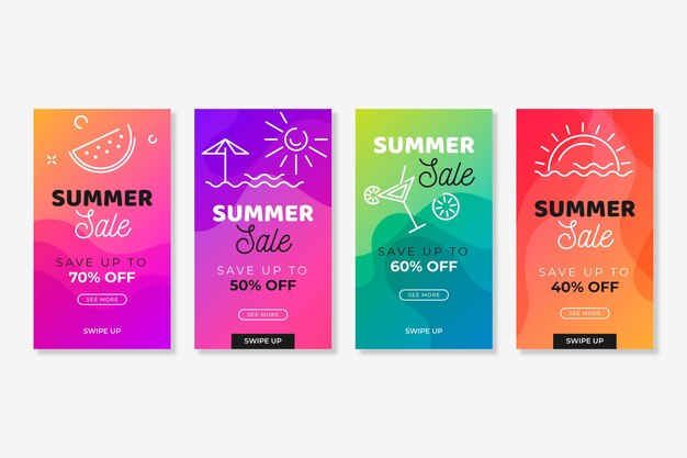 Vector gratuito hola colección de historias de instagram de rebajas de verano