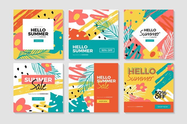 Hola colección de publicaciones de instagram de rebajas de verano