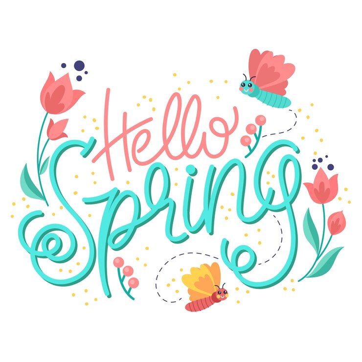 Vector gratuito hola coloridas letras de primavera con flores dibujadas