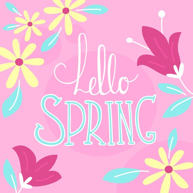 Hola concepto de letras de primavera con flores