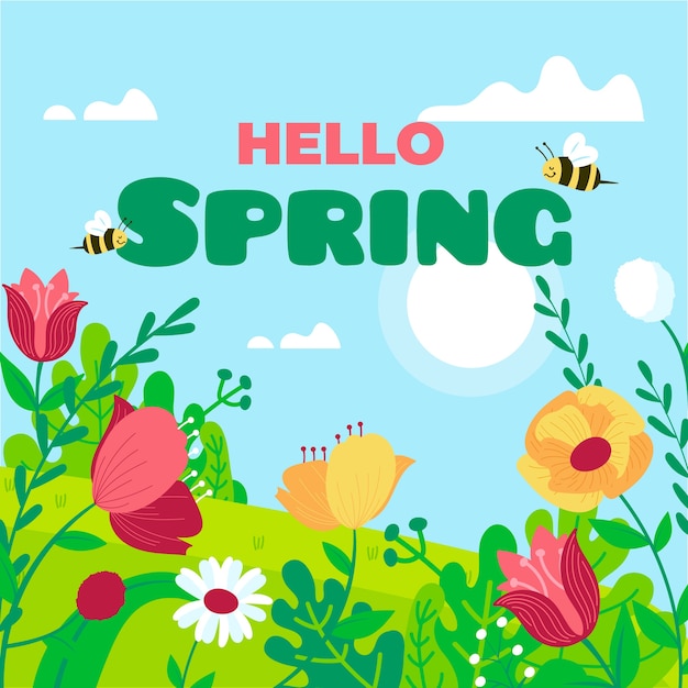 Vector gratuito hola concepto de letras de primavera