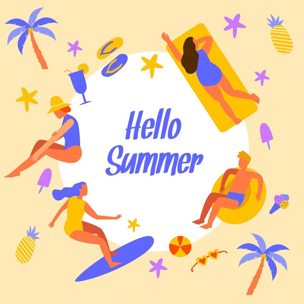 Vector gratuito hola concepto de verano en diseño plano