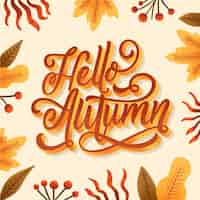 Vector gratuito hola creativo otoño letras con hojas dibujadas