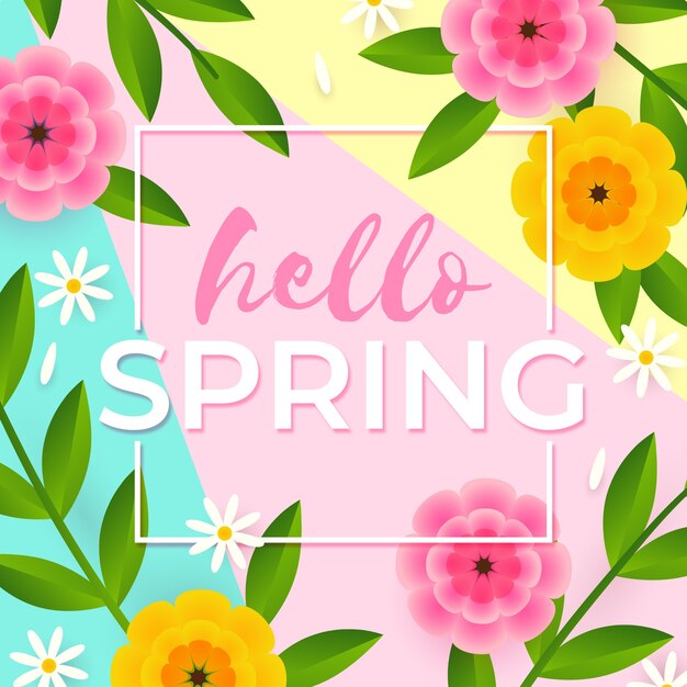 Hola diseño de letras de primavera con flores planas
