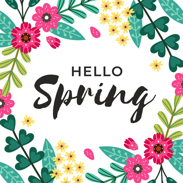 Hola diseño de letras de primavera con flores rosas