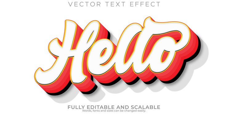 Vector gratuito hola efecto de texto elegante estilo de fuente de tipografía de letras modernas editables