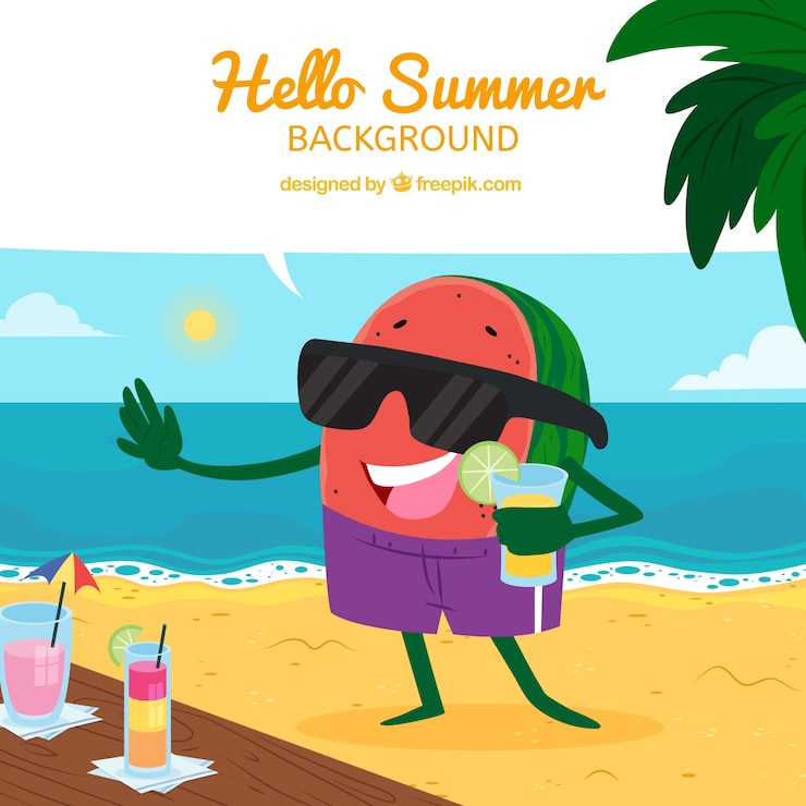 Vector gratuito hola fondo de verano con caricatura de sandía