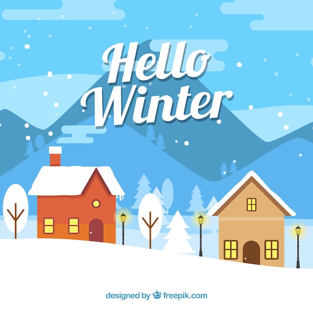 Hola invierno fondo plano