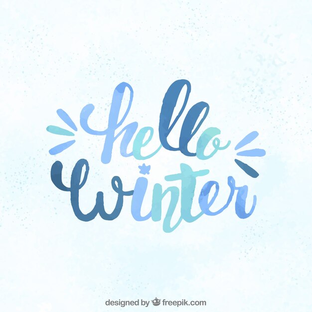 Hola invierno en letras en tonos azules
