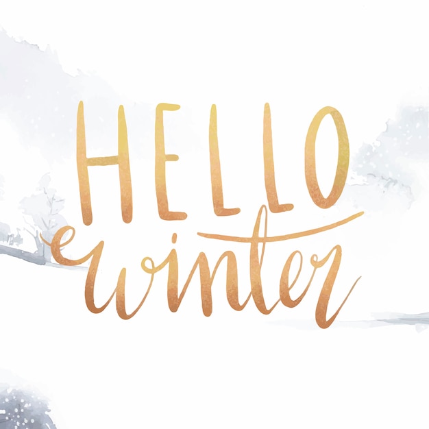 Hola invierno tipografía acuarela vector