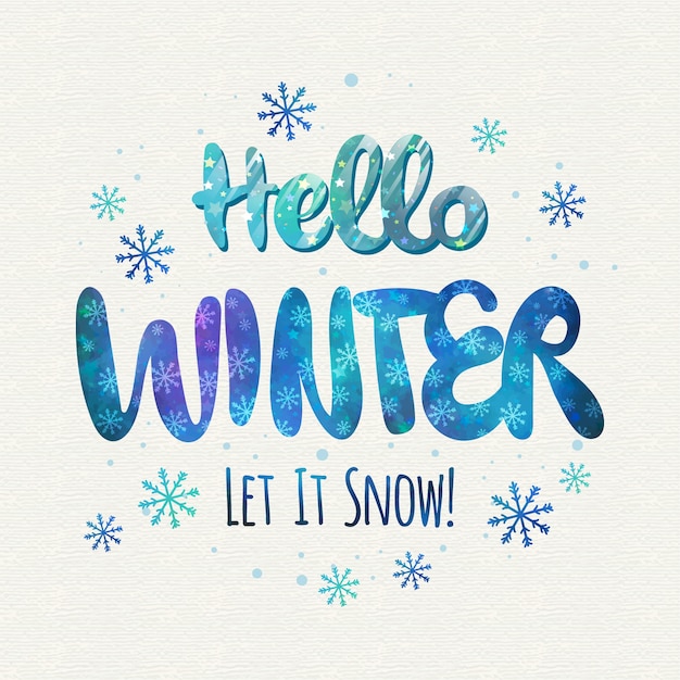 Vector gratuito hola letras de concepto de invierno