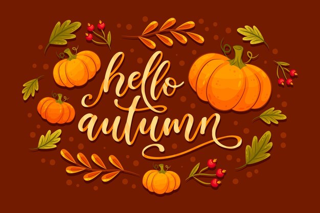Hola letras de otoño con calabazas