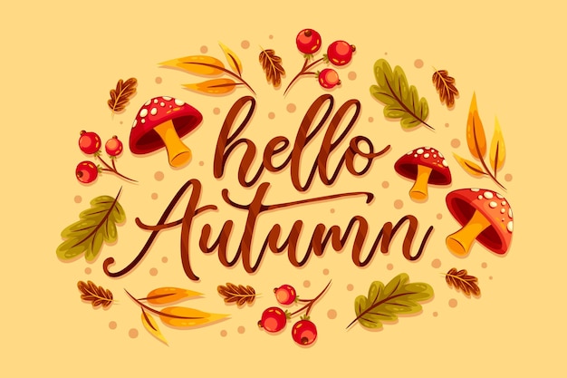 Hola letras de otoño con hojas