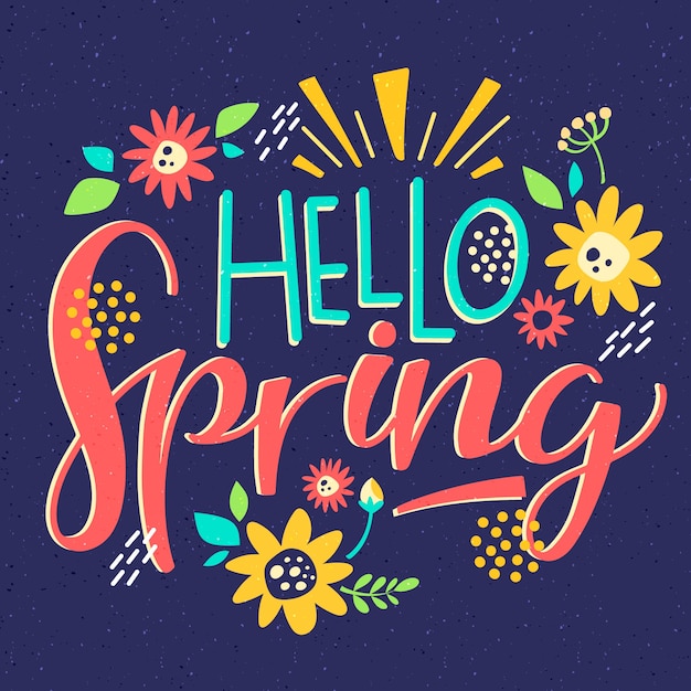Hola letras de primavera con decoración colorida
