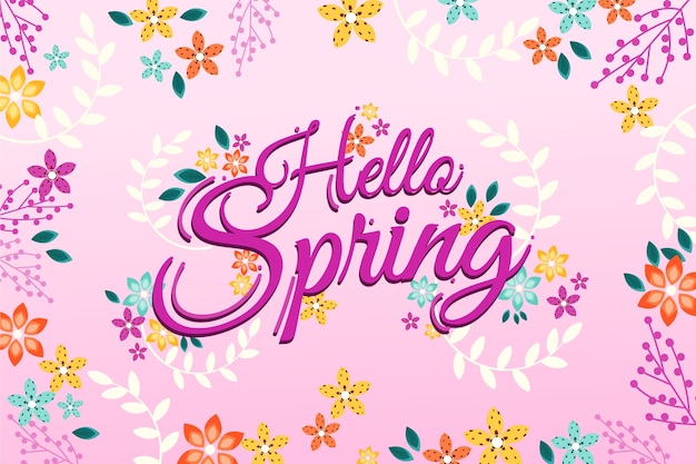 Hola letras de primavera con decoración colorida