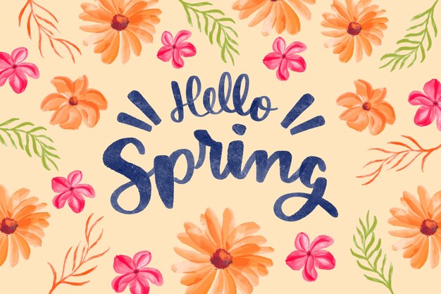 Hola letras de primavera con decoración colorida