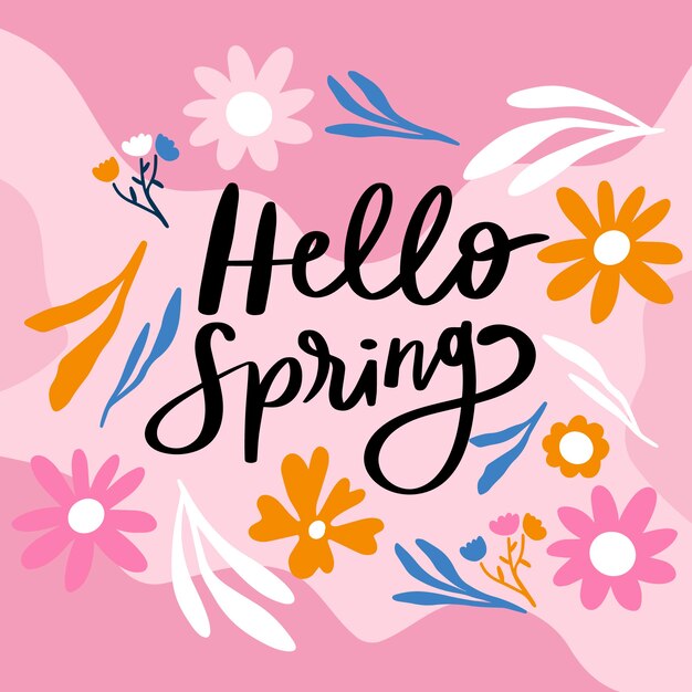 Hola letras de primavera con decoración colorida