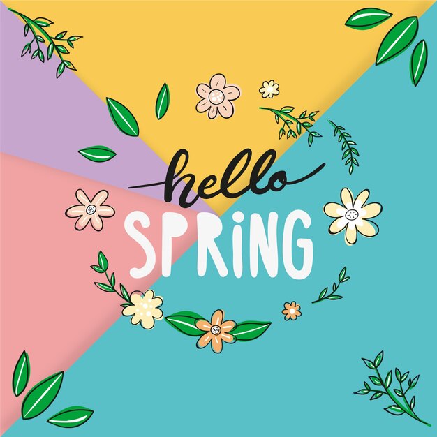Hola letras de primavera con decoración colorida