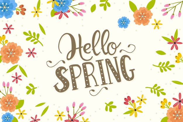 Hola letras de primavera con decoración colorida