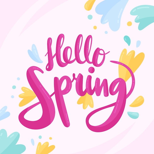 Hola letras de primavera con decoración colorida