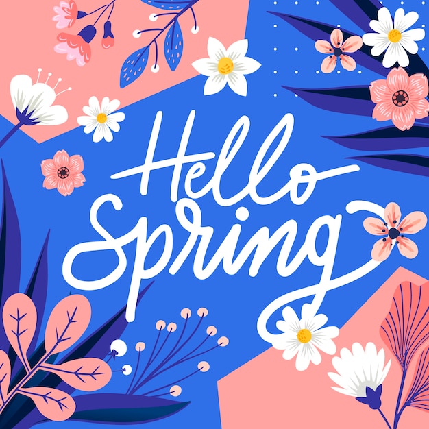 Hola letras de primavera con decoración colorida