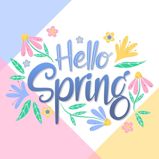 Hola letras de primavera con decoración floral