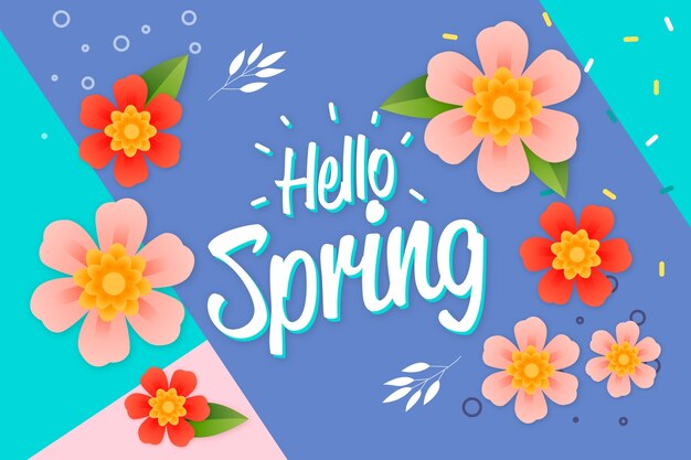 Hola letras de primavera con decoración multicolor