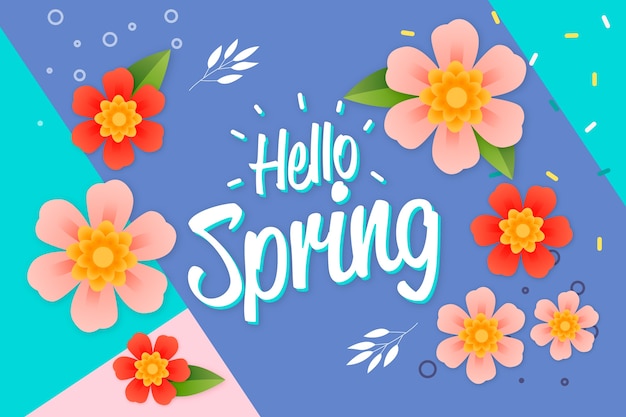 Hola letras de primavera con decoración multicolor