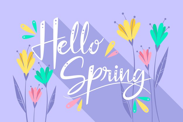 Hola letras de primavera con flores de colores