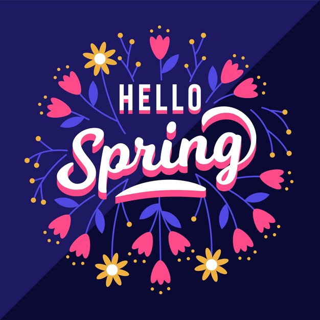 Hola letras de primavera con flores de colores